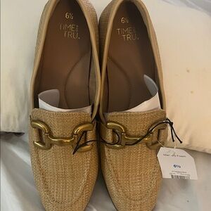 Time and Tru Women's Tan Loafers with Gold Accent